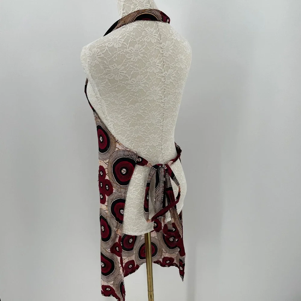 Dsenyo African Wax Print Apron Handmade in Malawi Red Black Geometric Paisley